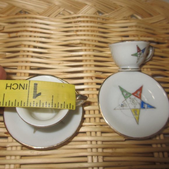 2 MINI PAIRS VINTAGE Masonic Eastern Star Ceramic dish Saucer tea cup DOLLHOUSE - Picture 12 of 15